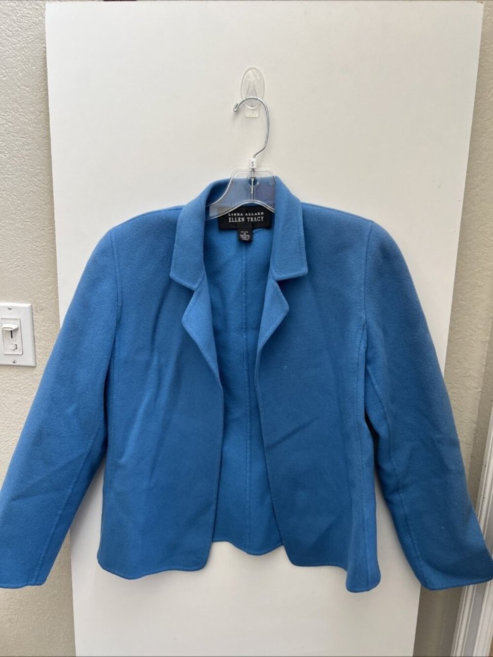 Linda Allard Ellen Tracy 6 Petite 100% Wool Open Blazer Mod Jacket Blue Womens